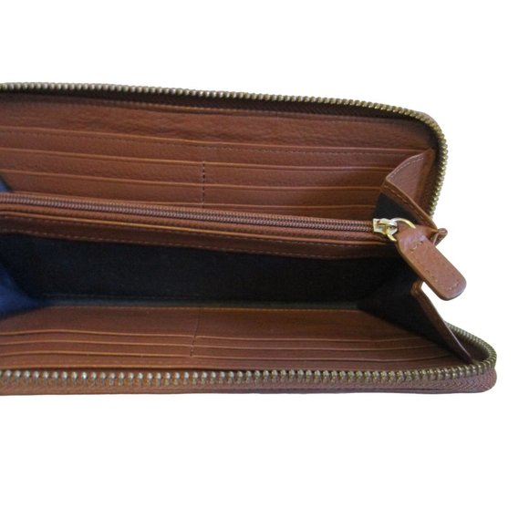 *Cole Haan Brown Pebbled Leather XL Zip Around Continental Clutch Wallet - Picture 4 of 4